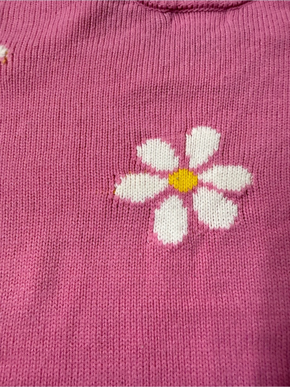 Just Polly Pink Daisy Distressed Fringe Crop Sweater M Y2K Floral Knit Grunge - Picture 9 of 13